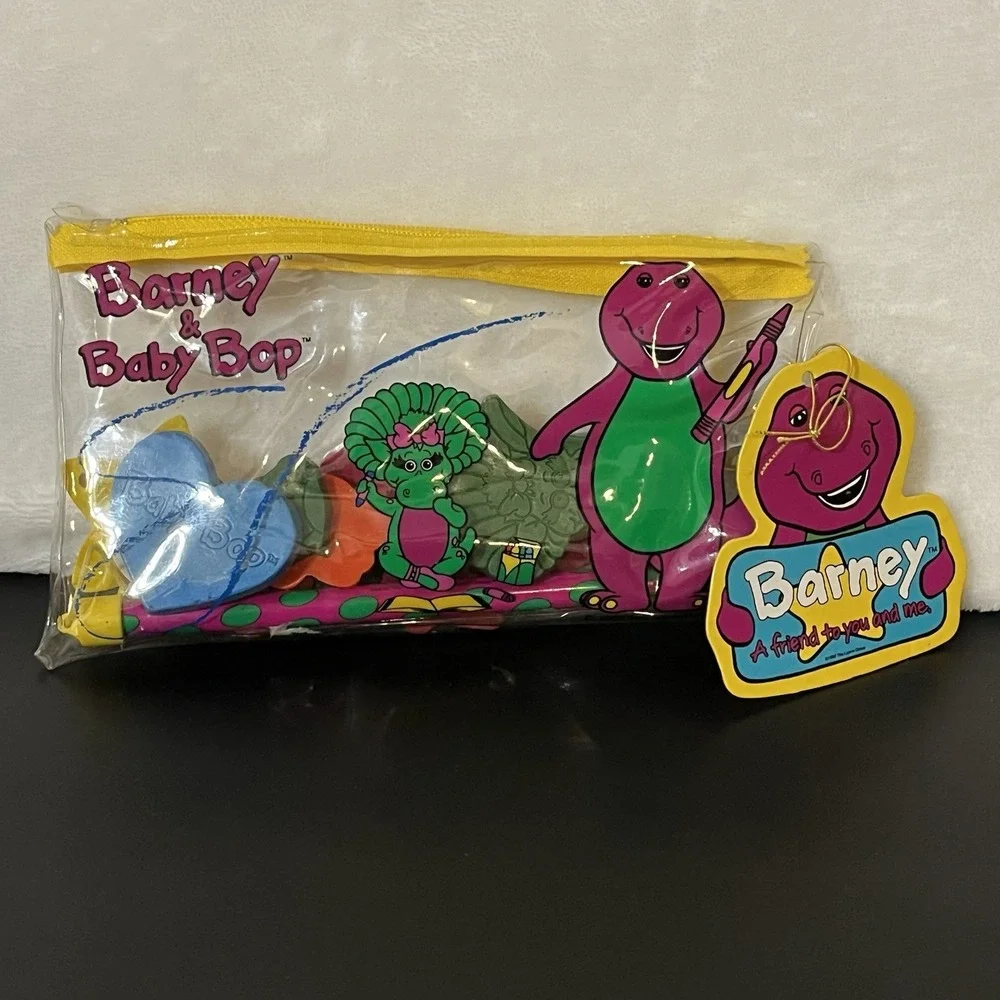 RARE 1993 Barney & Baby Bop Pencil Zipper Pouch Character Crayons Pencil Dakin